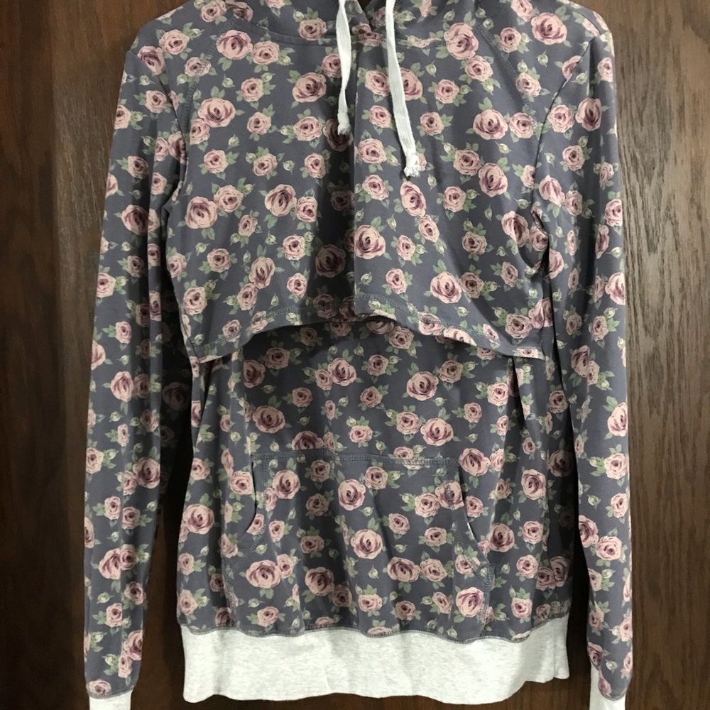 Latched Mama gray floral nursing hooded sweatshirt